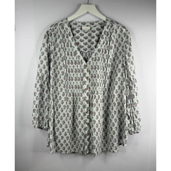 J. Jill Tops - J. Jill Women’s Madeira Pintuck Paisley Top Light Blue Size 3X Beach Coastal